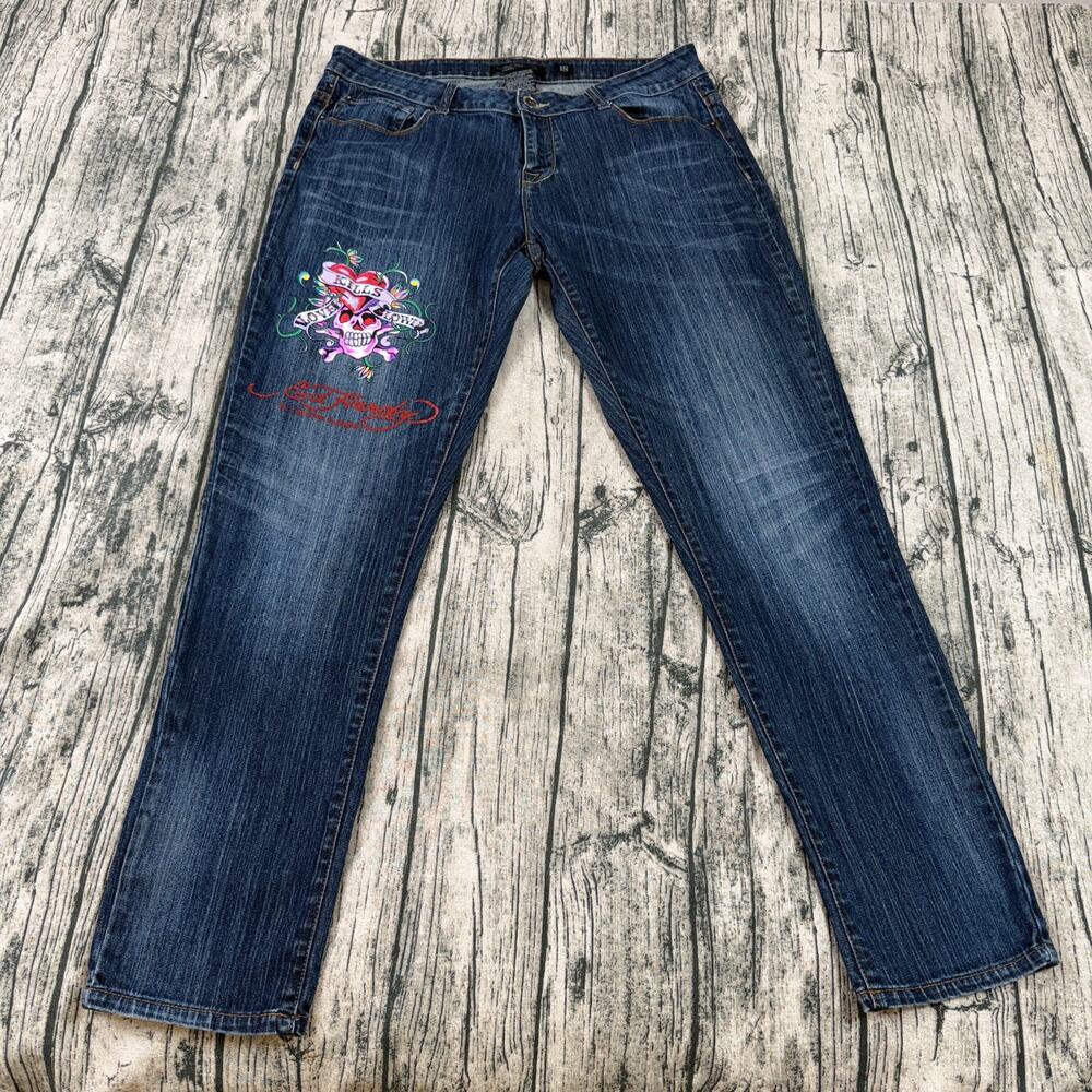 Ed Hardy Love Kills Slowly Jeans Women's 18 Blue Straight Y2K